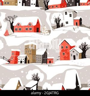 Winterliche Stadtlandschaft mit Häusern und Gebäuden Stock Vektor