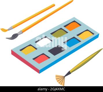 Aquarellfarben auf Palete, Aquarell mit Pinsel Stock Vektor