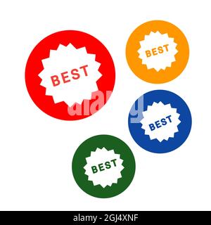 Beste Satz von Aufklebern Etikett verschiedene Farbe Web-Symbol der Marke und Produktförderung Kreis Stern weißen Hintergrund Stockfoto