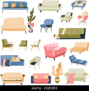 Bequemes Sofa und Couch, Sessel Stock Vektor