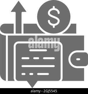 Geldbörse mit grauem Symbol für Geld, Umsatzwachstum, Gewinn und Einkommen. Stock Vektor