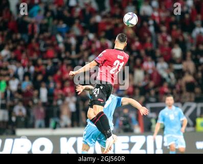 Elbasan, Albanien. September 2021. Odise Roshi (Albanien) während der FIFA WM-Qualifikation, Katar 2022, Fußballspiel zwischen den Nationalmannschaften Albaniens und San Marino am 08. September 2021 in der Elbasan Arena - Albanien - Foto Nderim Kaceli Kredit: Unabhängige Fotoagentur/Alamy Live News Stockfoto