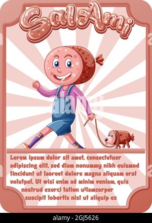 Charakter Spiel Karte Vorlage mit Wort Salami Illustration Stock Vektor