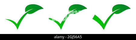 Markieren Sie die Markierung mit einem grünen Blatt. Karo-Blattlogo. Vektorgrafik. Satz von ECO-Symbolen. Stock Vektor