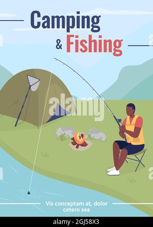 Camping und Angeln Poster flache Vektor-Vorlage Stock Vektor