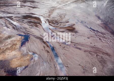 Afrika, Kenia, Magadi, Luftaufnahme von seichten Fluss Entwässerung entlang der Ufer des Lake Magadi in Rift Valley. Stockfoto
