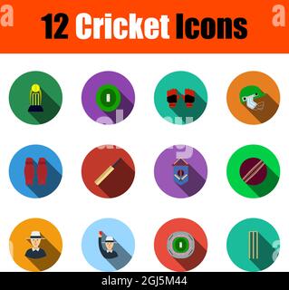 Cricket-Icon-Set. Flaches Design Mit Langen Schatten. Vektorgrafik. Stock Vektor