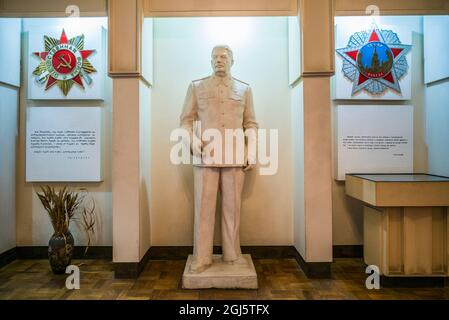 Georgien, Gori. Kriegsmuseum, Statue des ehemaligen sowjetischen Diktators Joseph Stalin. Stockfoto