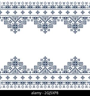 Zmijajne traditionelle Kreuzstich Vektor-Grußkarte oder nahtlose textile Muster-Design, Bosnien und Herzegowina Volkskunst Stock Vektor