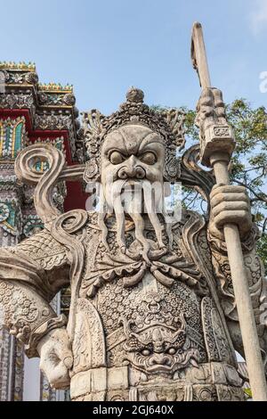 Thailand, Bangkok. Ko Ratanakosin, Wat Pho, Steinriese. Stockfoto