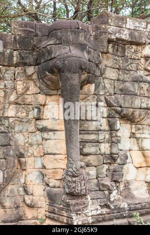 Kambodscha, Angkor, Angkor Thom. Terrasse der Elefanten. Stockfoto