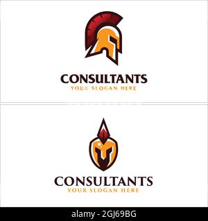 Berater spartanisch Helm Krieger Logo Design Stock Vektor