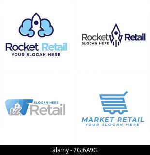 Modernes Einzelhandelsmarkt Business Rocket Trolley Logo Design Stock Vektor