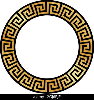 Labyrinthring mit Mäander-Optik in Gold und Schwarz auf isoliertem weißem Hintergrund. Stock Vektor