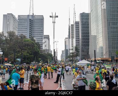 Brasilianer protestierten am 7. September, dem brasilianischen Unabhängigkeitstag Stockfoto