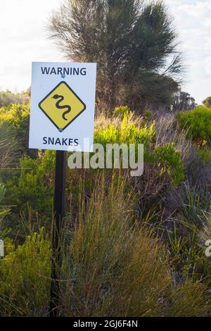 Warnschild Schlangen in Victoria, Australien. Stockfoto