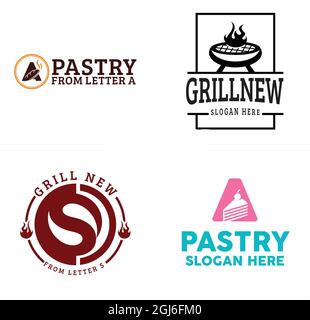 Logo für Gebäck und Grillfleisch im Restaurant Stock Vektor