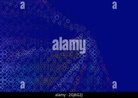 Design von Quadraten, die einen mehrfarbigen Scheitelpunkt auf blauem Hintergrund bilden. Vektorgrafik Stock Vektor
