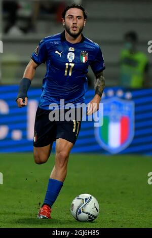 Reggio Emilia, Italien. September 2021. Davide Calabria aus Italien in Aktion beim Qualifikationsspiel der Weltmeisterschaft 2022 zwischen Italien und Litauen im Stadion Citta del tricolore in Reggio Emilia (Italien) am 8. September 2021. Foto Andrea Staccioli/Insidefoto Kredit: Insidefoto srl/Alamy Live News Stockfoto