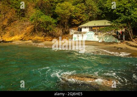 Karibik, Little Tobago Island. Touristen am Landestrand. Kredit als: Cathy und Gordon Illg / Jaynes Gallery / DanitaDelimont.com Stockfoto