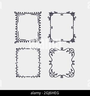 Gravur handgezeichnete Doodle Frames Set Vektor Illustration. Stock Vektor