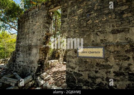 Wade's Green Plantation Historic Site, North Caicos, Turks- und Caicos-Inseln, Karibik. Stockfoto