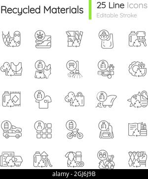 Satz linearer Symbole für recycelte Materialien Stock Vektor