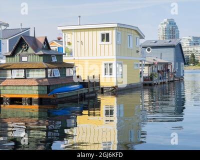 Kanada, British Columbia, Victoria, Fisherman's Wharf, Schwimmende Häuser Stockfoto