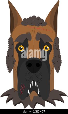 Halloween Grußkarte. Toller Dänenhund, gekleidet wie ein Werwolf Stock Vektor