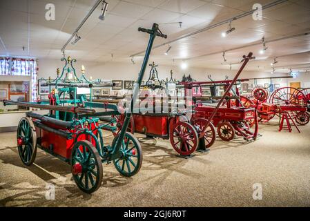 Kanada, Nova Scotia, Yarmouth, Feuerwehrmuseum von Nova Scotia, Anzeige der antiken Löschausrüstung Stockfoto