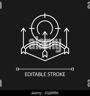 Pfeil und Bogen Jagd weißen linearen Symbol für dunkle Thema Stock Vektor