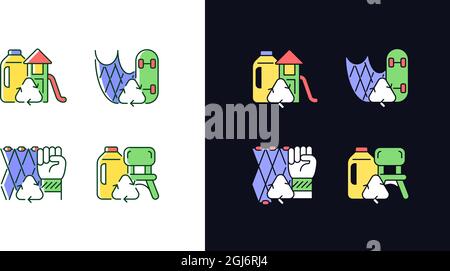 Recycling für Nachhaltigkeit hell und dunkel Thema RGB-Farbsymbole gesetzt Stock Vektor