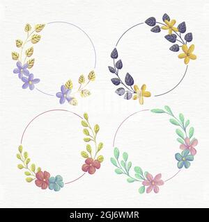 Handbemaltes Aquarell Blumenkränze Set Vektor-Illustration. Stock Vektor
