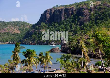 Frankreich, Guadeloupe, Les Saintes. Die Baie du Marigot auf der Insel Terre, de, Haut. Stockfoto