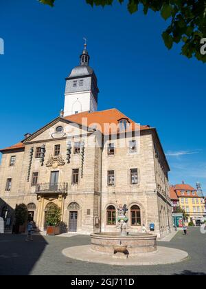 Das Rathaus. Die mittelalterliche Stadt und Therme Bad Langensalza in Thüringen. Deutschland Stockfoto