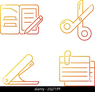 Bürobedarf Zubehör Gradient lineare Vektor-Symbole gesetzt Stock Vektor