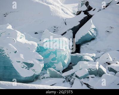 Gletscher Svinafellsjoekull im Vatnajokull Nationalpark im Winter, Island. Stockfoto