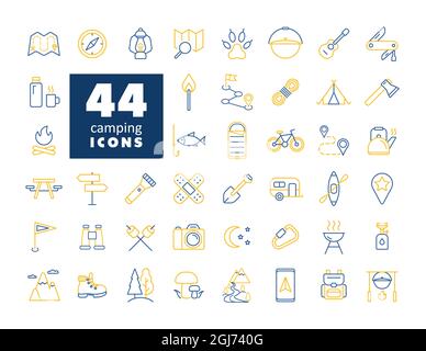 Camping, Wandern, Natur und Outdoor-Aktivitäten Icons Set. Graph Symbol für Reise-und Tourismus-Website und Apps Design, Logo, App, UI Stock Vektor