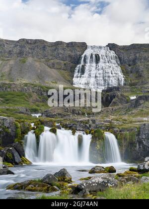 Dynjandi eine Ikone der Westfjorde. Die abgelegenen Westfjorde im Nordwesten Islands. Stockfoto