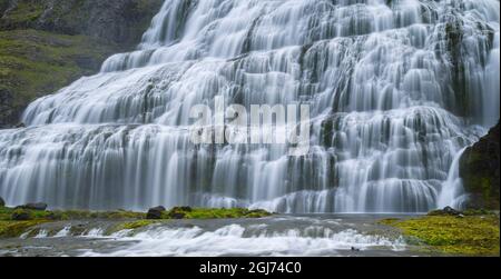 Dynjandi eine Ikone der Westfjorde. Die abgelegenen Westfjorde im Nordwesten Islands. Stockfoto