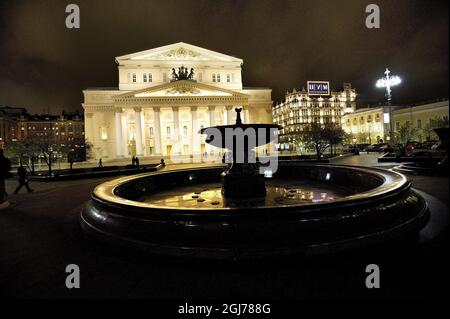 MOSKAU 2011-11-17 Bolschoi-Theater in Moskau. Nach einer sechsjährigen Renovierung ist das Bolschoi-Theater in Moskau nun wieder in seinem früheren Glanz. Der Fotograf Dan Hansson von der schwedischen Zeitung Svenska Dagbladet hatte Zugang hinter die Kulissen von Sleeping Beauty, der ersten Vorstellung nach der Theaterrenovierung. Foto: Dan Hansson / SVD / SCANPIX / Code 30062 Stockfoto