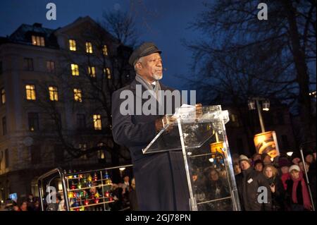 STOCKHOLM 2012-01-27 der ehemalige UN-Generalsekretär Kofi Annan spricht während des Internationalen Holocaust-Gedenktages am 27. Januar 2012 auf dem Raul Wallenberg-Platz in Stockholm, Schweden. Foto: Leif R Jansson/ SCANPIX ** SCHWEDEN AUS ** Stockfoto