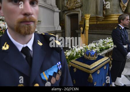 STOCKHOLM 2012-05-22 die Königliche Krone für die Taufe von Prinzessin Estelle, der ersten geborenen Tochter von Kronprinzessin Victoria und Prinz Daniel von Schweden, fand am 22. Mai 2012 in der Königlichen Kapelle in Stockholm statt. Foto: Anders Wiklund / SCANPIX / Kod: 10040 Stockfoto