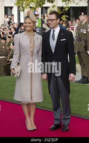 LUXEMBURG 20121020 Kronprinzessin Victoria und Prinz Daniel bei der Hochzeit von Kronprinz Guillaume von Luxemburg und der belgischen Gräfin Stephanie de Lannoy am 20. Oktober 2012 in Luxemburg. Foto Jonas Ekströmer / SCANPIX kod 10030 Stockfoto