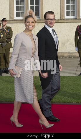 LUXEMBURG 20121020 Kronprinzessin Victoria und Prinz Daniel von Schweden bei der Hochzeit von Kronprinz Guillaume von Luxemburg und der belgischen Gräfin Stephanie de Lannoy am 20. Oktober 2012 in Luxemburg. Foto Jonas Ekströmer / SCANPIX kod 10030 Stockfoto