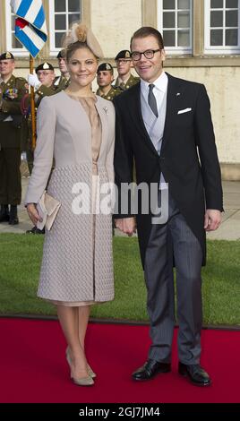 LUXEMBURG 20121020 Kronprinzessin Victoria und Prinz Daniel von Schweden bei der Hochzeit von Kronprinz Guillaume von Luxemburg und der belgischen Gräfin Stephanie de Lannoy am 20. Oktober 2012 in Luxemburg. Foto Jonas Ekströmer / SCANPIX kod 10030 Stockfoto