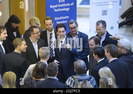 Stockholm 20130219 der britische Labour-Führer Ed Miliband besuchte am Dienstag, den 19. Februar 2013, das Royal Institute of Technology in Stockholm, Schweden. Miliband ist in Schweden zu Besuch. Foto: Janerik Henriksson / SCANPIX / Kod 10010 Stockfoto