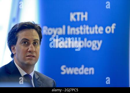 Stockholm 20130219 der britische Labour-Führer Ed Miliband besuchte am Dienstag, den 19. Februar 2013, das Royal Institute of Technology in Stockholm, Schweden. Miliband ist in Schweden zu Besuch. Foto: Janerik Henriksson / SCANPIX / Kod 10010 Stockfoto