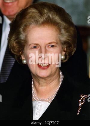 ARKIV 1993-01-19 die ehemalige Premierministerin Margaret Thatcher starb am Morgen des 8. April 2013 im Alter von 87 Jahren an einem Schlaganfall. Baroness Thatcher wird bei einem Besuch in Stockholm, Schweden, an diesem 19. Januar 1993 Filer gesehen. Margreth Thatcher war auf Einladung des Â“Executive Club' in Schweden. Foto: Janerik Henriksson / SCANPIX / Kod: 50010 Stockfoto