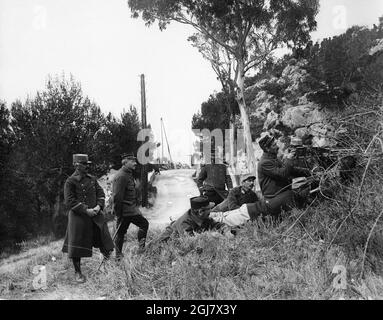 DATEI 1914-1918. Bild aus dem Ersten Weltkrieg. Französische Maschinengewehrschützen. Stockfoto